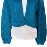 Handmade Womens Handcrafted Chunky Knit Crop Sweater Size M Open Front Turquoise Size M Photo 2