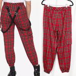 Hot Topic Red Plaid Jogger Cargo Pants Grunge Goth Punk Retro Photo 2