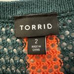 Torrid  Open Stich Pullover Striped Sweater Green Pink Yellow Fringe Hem Size 2 Photo 4