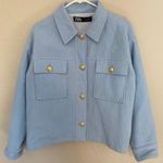 ZARA  Quilted Jacket Womens Sz Large Baby Blue Sky Blue Gold Buttons Quiet Luxury Photo 0