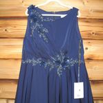 Mac Duggal 20365 Navy Floral Applique Sleeveless A Line Gown Photo 6
