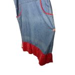 CJ Banks Womens Plus Size 20W Denim Overalls Dress Red Floral Trimmed Pinafore Blue Photo 2