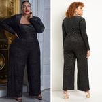 Eloquii NEW black Strong Shoulder Velvet Jumpsuit glitter , 16 Photo 1