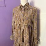 Elan  NWT Paisley‎ Dress Tie Neck Long Sleeve Tiered Mini Dress Size Medium Photo 1