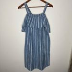 J. Crew Chambray‎ Striped Off Shoulder dress Sz Large Blue Photo 1