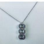 Stacked Design Sterling Silver and CZ Necklace Photo 0