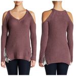 Madison & Berkeley Mauve Cold Shoulder Sweater w/ Peekaboo Lace Photo 1
