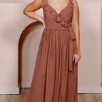 NWT Revelry Valerie Chiffon Faux Wrap Ruffle Maxi Gown Dress Cinnamon Rose 2 Brown Photo 0
