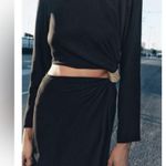ZARA NWT  CUTOUT GOLD ACCENT MIDI BLACK DRESS SIZE S Photo 2