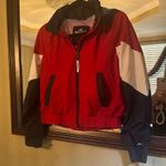 Hollister Red, White, and Navy Bomber Jacket Photo 3