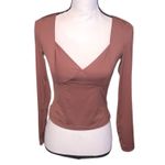 Brown Sexy Crop Top Long Sleeve Fitted Photo 1