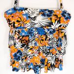 Leilani Size 8‎ Swim Top Ruffle Halter Orange Blue Floral Tropic Black White 580 Photo 1