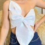 White Women's Sleeveless Crop Tube Top One Strapless Bow Twist Tie Front Sz One Photo 0