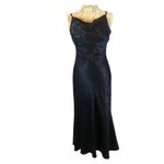 Alex Evenings Y2K navy beaded slip cowl neck floral satin formal Gown small Photo 2