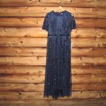 Mac Duggal  9192 Woman’s Blue Sequined High Neck Flutter Sleeve A Line Gown Photo 4