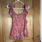 Lucky Brand  women’s‎ Pink Floral Ruffle Blouse size L Photo 4