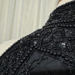 90s Laurence Kazarian 100% Silk Black Beaded Halter Neck Gown High Neck Slit L Size L Photo 10