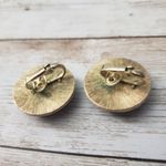 Trifari Vintage  Clip On Earrings Black Circle with Thin Gold Tone Halo Large Photo 2