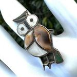 Vintage Zuni Sterling Silver Inlay Stone Owl Ring Photo 0