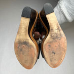 Michael Kors Black Leather Wooden Wedge Slingback Heels Women Size 9.5 Photo 3