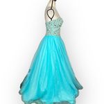 Terani Couture  Formal Gown Women's Med Blue Embellished Strapless A-Line Maxi Photo 3