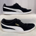 Puma  Women’s Sneaker Black Suede Leather Flat 356724-02 Gold Logo White Size 6 Photo 0