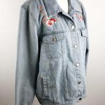 Riva Fashion Floral Boho heavily Embroidered with Cherry Blossom Jeans Jacket L Blue Size L Photo 4