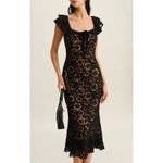 RIHOAS Midi Dress Lace Textured Ruffle Mermaid Size XS Black Nude Photo 5