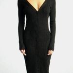LITA By Ciara Icon Rib V Neck Cardigan Button Front Midi Dress Black M Size M Photo 1
