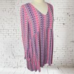 Simply Southern Long-Sleeve V-Neck Shell Print Shift Dress, Large Photo 4