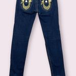 True Religion Y2K Dark Navy Blue Low Rise Julie Gold Logo Horseshoe Skinny Jeans Photo 9