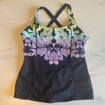 Athleta  Hilo Shoreside Black Paisley Tankini Top Size Medium T Swim Built In Bra Photo 3