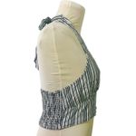 American Eagle Halter Top Blue White Striped Crop Smocked Back Medium‎ M Black Photo 2