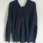 Aerie  Cozy Up Waffle Knit Sweater Hoodie Size Small Oversized V Neck Black Photo 0