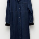 Talbots VTG  Womens Denim Jean Maxi Shirt Dress Button Front Black Collar Size 10 Photo 0