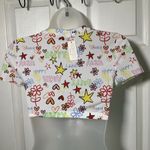 Aerie NWT  Stretch Crop Top Happy Floral Hearts Summer Lightweight Festival Beach Photo 3