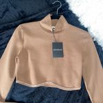 NICHOLAS Gael Cropped Crystal Long Sleeve Top in Nude Silver Size L Photo 6