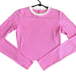 SKIMS  Size M Ringer Long Sleeve Crop Top Bubblegum Pink Soft Lounge Ribbed Photo 0