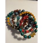 Colorful Multicolor Beaded Elastic Bracelet Set With Turquoise Red Amber & Yello Photo 4