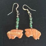Handcrafted Southwestern Native American Turquoise Carved Agate Buffalo Earrings Orange Photo 0