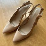 Platanitos Pointed Toe Patent Leather Heels with Bow, Nude, Size 38 (US 7) Tan Photo 0