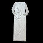 Marina White Boat Neck Embellished Long Sleeve Gown US 10 Photo 2