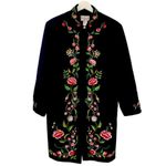 Victor Costa Vintage Floral Embroidered Mandarin Black Knee Length Jacket M Size M Photo 2