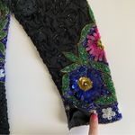 Vintage Night Vogue Silk Floral Sequin & Beaded Embellished Long Sleeve Dress L Black Size L Photo 3