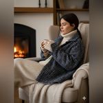 Cotton On  blue and white tweed shirt jacket with a tan lining. Size M oversized Photo 2