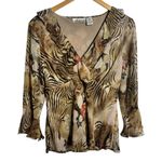 Vintage 90s Y2K Silk Babydoll Top Women M Brown Zebra Floral Bratz Going Out Size M Photo 0