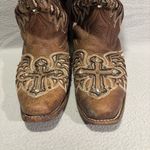 Sergal Womens Cutout Sequin Cross and Angel Wings Western Pull on Brown Boots 9 Photo 2