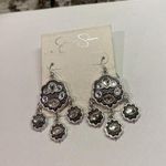 Jessica Simpson NWT  $24 Silver Tone / Rhinestone Pierced Dangle Earrings Photo 0