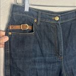 Vintage St John Sport Blue Denim Jeans Brown Leather Accents Buckle Gold Logo Size 8 Photo 2