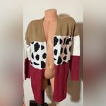 BTFBM Stylish Animal Print Colorblock Cardigan Sweater Size S Tan Photo 2